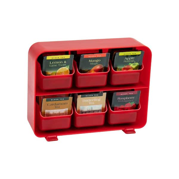 Mind Reader Anchor Collection, 6-Drawer Tea Bag Organizer, Removable Drawers, Red