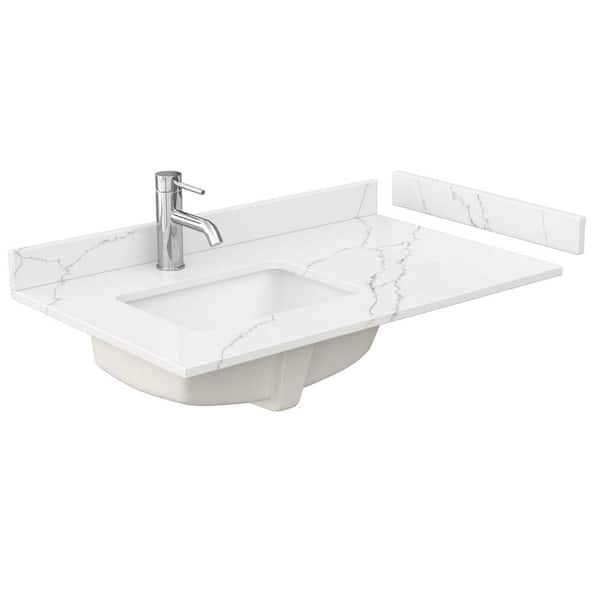 36 in. W x 22 in. D Quartz White Rectangular Single Sink Bathroom Vanity Top in Giotto