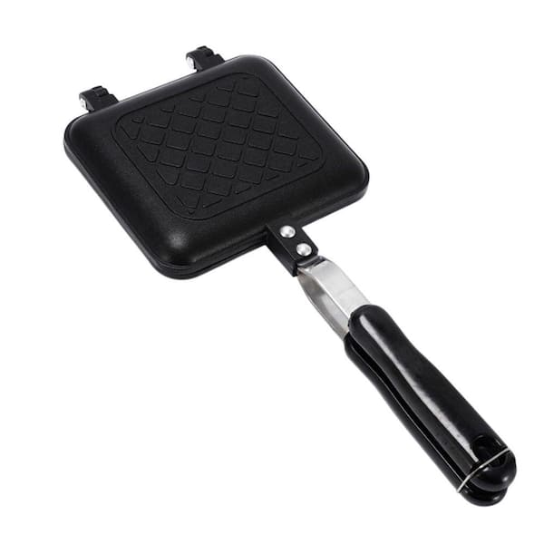 Double Sided Nonstick Black Aluminum Sandwich Grill Pan with Beech Handle Stovetop Compatible Flip Maker 1-Piece