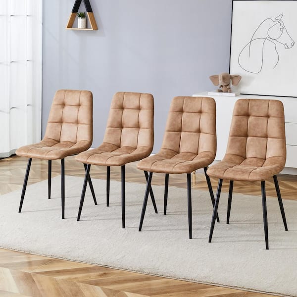 Noble House Lysandra Brown+Black Faux Leather Modern Dining Chair with Metal Legs, (Set of 4)