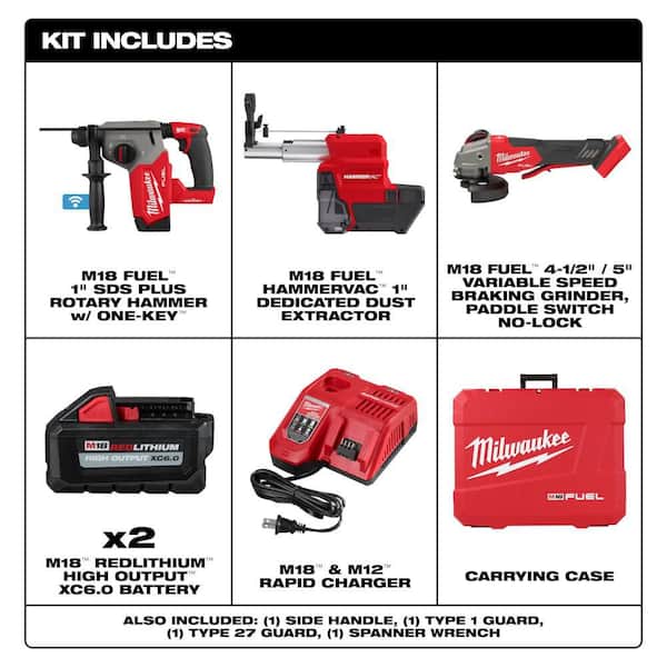 M18 FUEL ONE-KEY 18V Lithium-Ion Brushless Cordless 1 in. SDS-Plus Rotary Hammer & Grinder