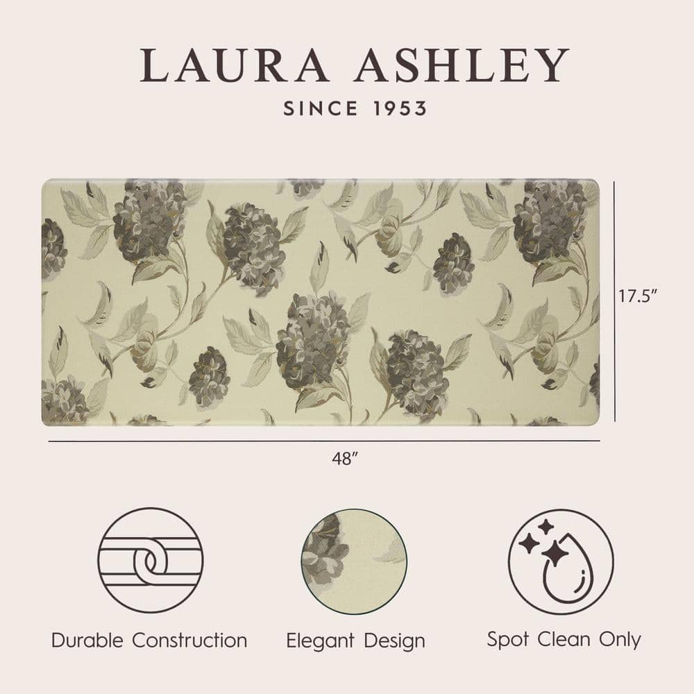 Light Gray Floral PVC Anti-Fatigue Kitchen Mat, 48" x 17.5"
