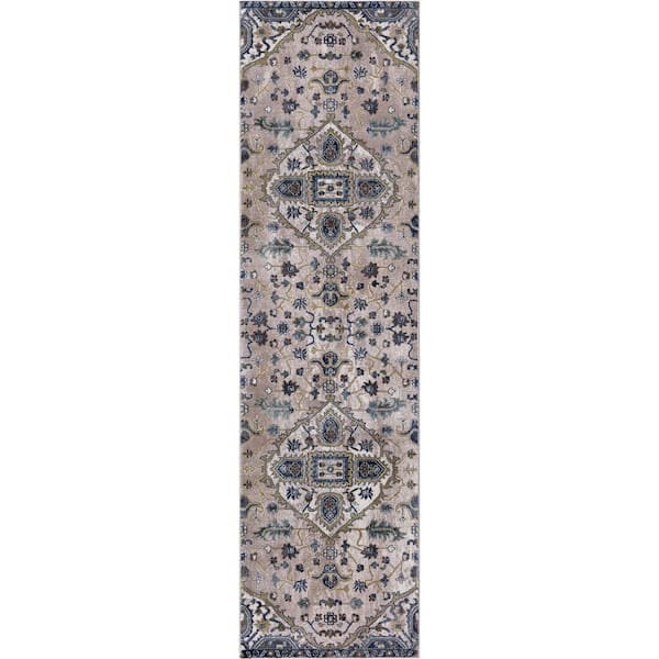 Home Decorators Collection Talya Ivory/Blue 2 ft. x 7 ft. Medallion Runner Rug