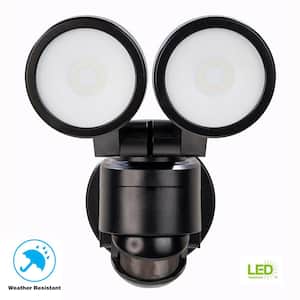 180° Black Motion Activated Outdoor Integrated LED Twin Head Flood Light