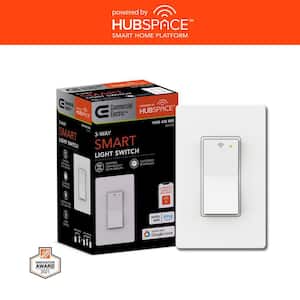 10 Amp 3-Way Smart Home Specialty Light Switch with Wi-Fi and Bluetooth Technology, White, Powered by Hubspace (1-Pack)
