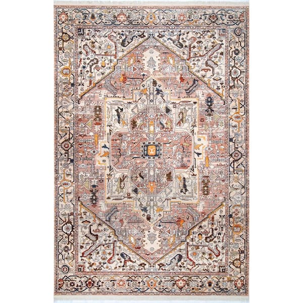 Ehtel Medallion Fringe Light Brown 4 ft. x 6 ft. Indoor Area Rug