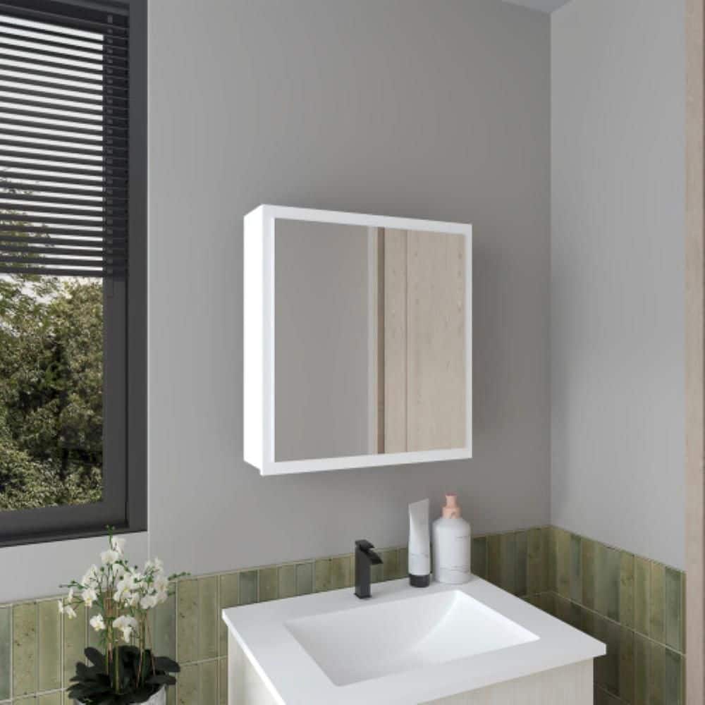 19.7 in. W x 21.1 in. H Rectangular MDF White Medicine Cabinet, Bathroom Storage Cabinet with Mirror, 4-Internal Shelves price history on PriceWatchPro