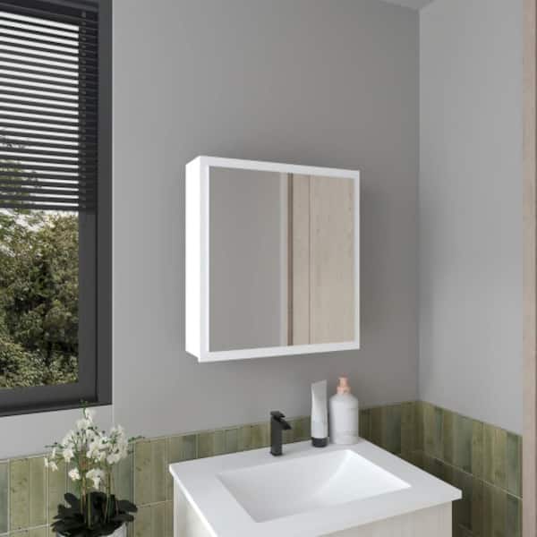 19.7 in. W x 21.1 in. H Rectangular MDF White Medicine Cabinet, Bathroom Storage Cabinet with Mirror, 4-Internal Shelves