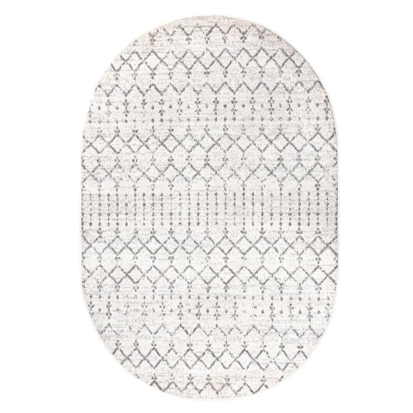 Moroccan Hype Boho Vintage Diamond Cream/Gray 3 ft. x 5 ft. Oval Area Rug