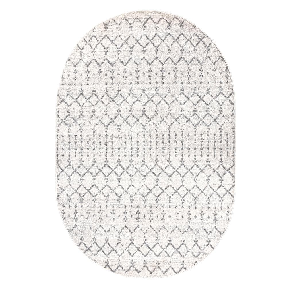 Modern Vintage Diamond Cream/Gray 4' x 6' Oval Synthetic Rug
