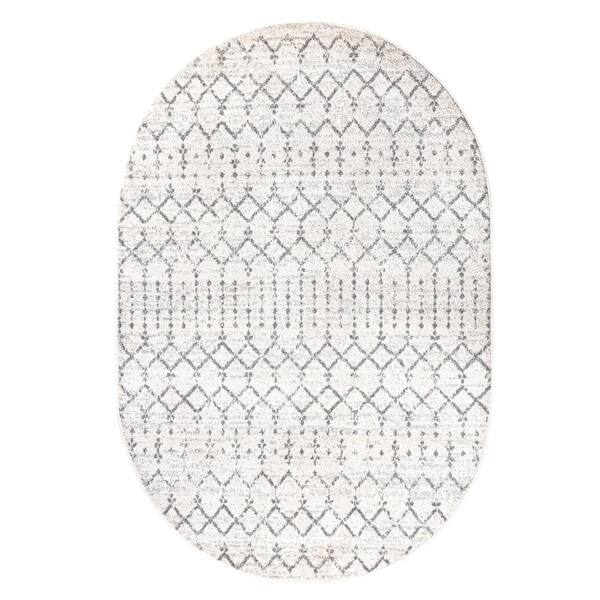 Moroccan Hype Boho Vintage Diamond Cream/Gray 4 ft. x 6 ft. Oval Area Rug