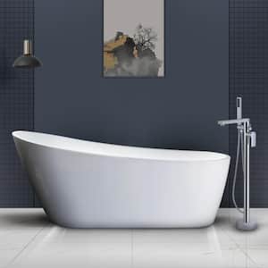 59 in. Contemporary Design Acrylic Soaking SPA Tub Flatbottom Non-Whirlpool Freestanding Bathtub in White