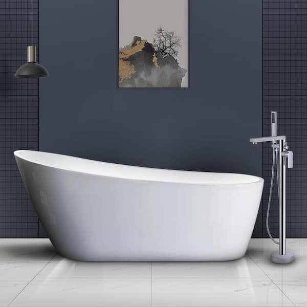 Satico 59 in. Contemporary Design Acrylic Soaking SPA Tub Flatbottom Non-Whirlpool Freestanding Bathtub in White