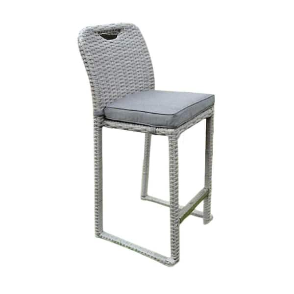 Mio Gray Wicker Frame Outdoor Bar stool Chair with Gray Thick Seat Cushion (6-Pack)