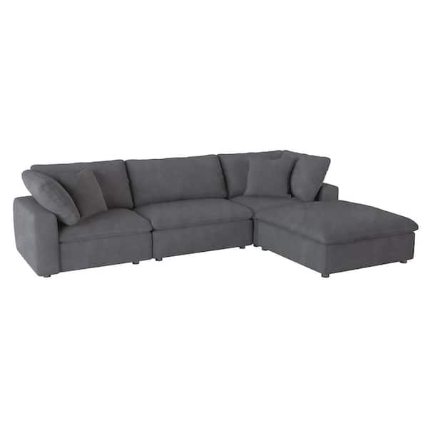 EVERGLADE HOME Kaylene 119.5 in. W Microfiber Upholstery 4-Piece Modular Sectional Sofa in Gray w/Ottoman