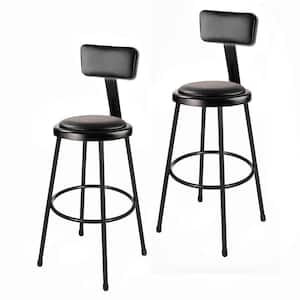 Otto 30-inch Black Vinyl Padded Stool with Backrest and Metal Frame, (2-Pack)