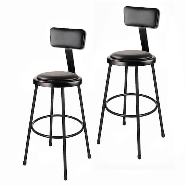 HAMPDEN FURNISHINGS Otto 30-inch Black Vinyl Padded Stool with Backrest and Metal Frame, (2-Pack)