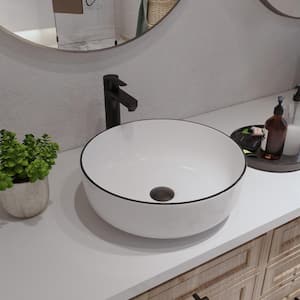 DeerValley Symmetry 16 in. Round Ceramic Vessel Bathroom Sink in White Body Black Edge Vanity Sink not Included Faucet