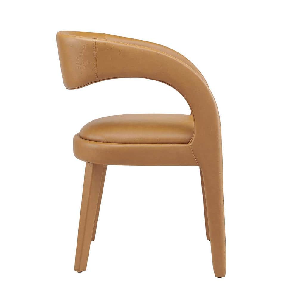Tan Vegan Leather Low Arm Chair with Wood Legs
