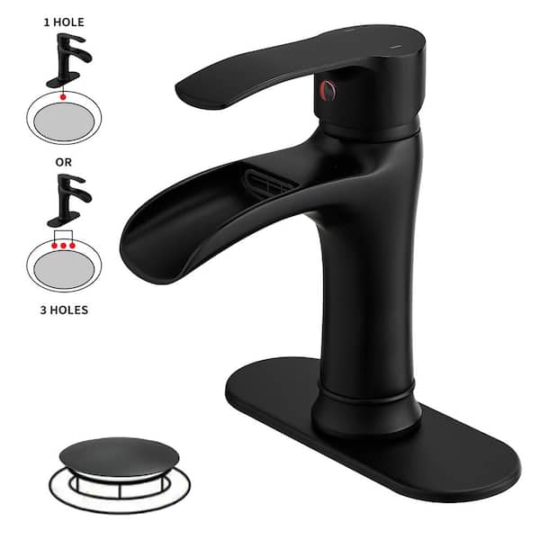 BWE Waterfall Single Handle Single Hole Modern Bathroom Faucet Bathroom Drip-Free Vanity Sink Faucet in Matte Black