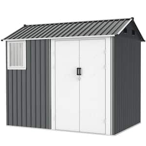 8 ft. W x 6 ft. D Metal Outdoor Storage Shed with Window, Floor Base and Double Hinged Door, Dark Gray (43.8 sq. ft.)