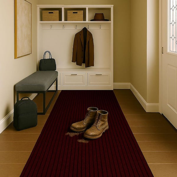 Custom Lengths Non-Slip Heavy-Duty All-Weather Utility  Deep Brick Red / Industrial Rib - 24 in x 55 ft. Runner Rug