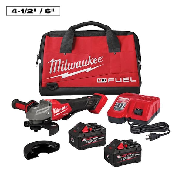 M18 FUEL 18-Volt Lithium-Ion Brushless Cordless 4-1/2 in./6 in. Braking Grinder w/Paddle Switch & Two XC 8.0 Ah Battery