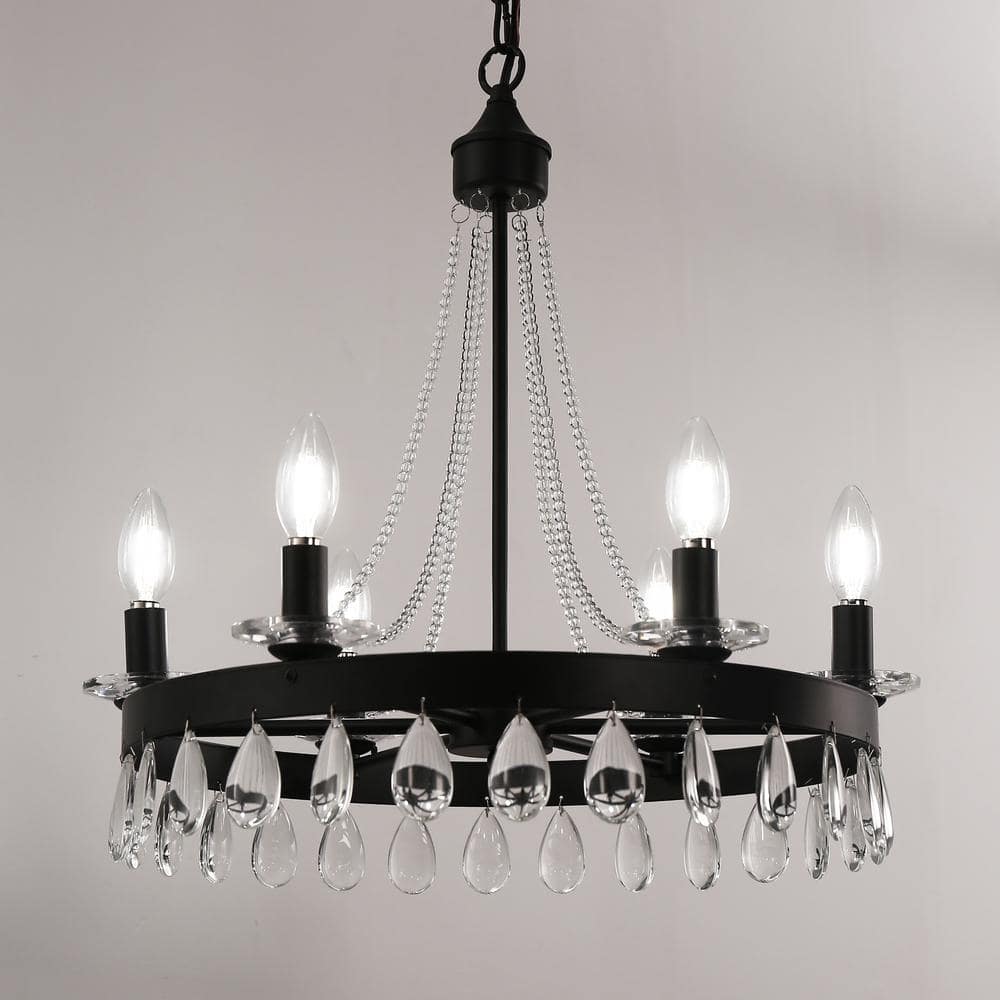 ライト・ランタン A&N 10th ANNIVERSARY SOLOL YANSUN 6-Light Black Chandelier with Crystal Bead Hanging