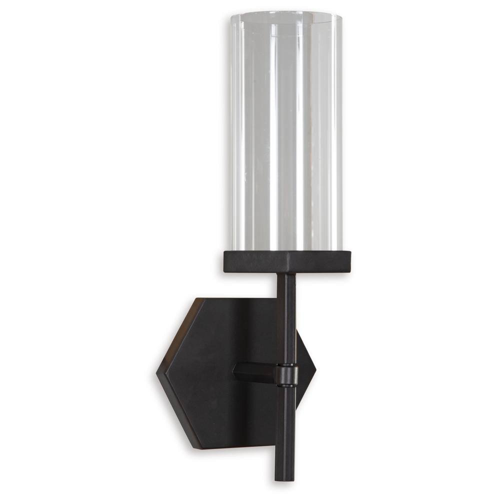 Bronze Geometric Metal Wall Sconce with Clear Glass