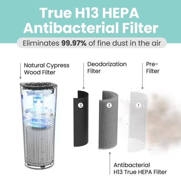 M-003R True HEPA 13 Filter Air Purifier for Car, Desk, and Office with  Carbon Deodorization Filter, 4-Stage Filtration, Smoke, Odors, Allergens,  USB