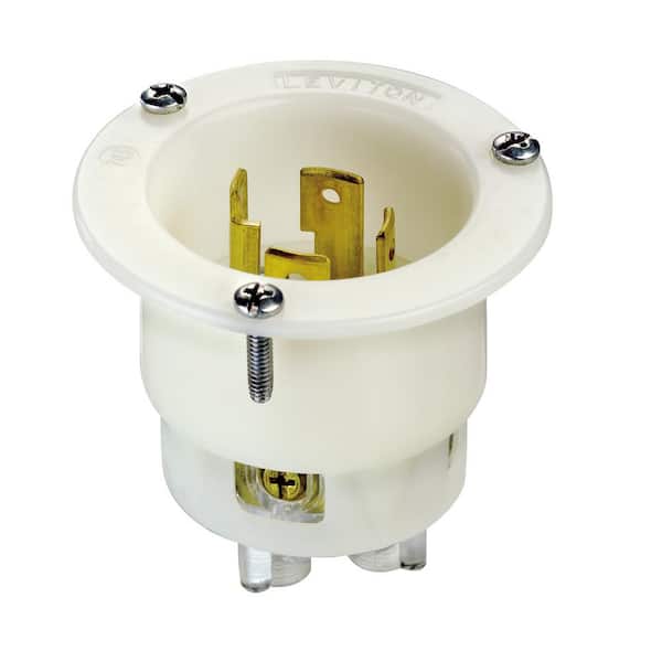 Leviton 30 Amp 125-Volt/250-Volt Flanged Inlet 4-Wire Locking Outlet, White 2715-PB