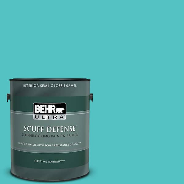 BEHR Premium Plus 5 gal. #500B-4 Gem Turquoise Satin Enamel Exterior Paint & Primer