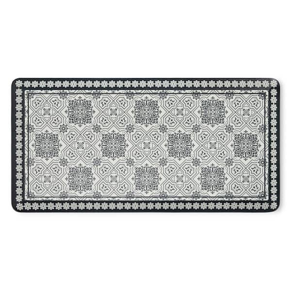 MARTHA STEWART Comfort Anti Fatigue Strie Medallion Charcoal Black 19.6 in. x 39 in. Kitchen Mat