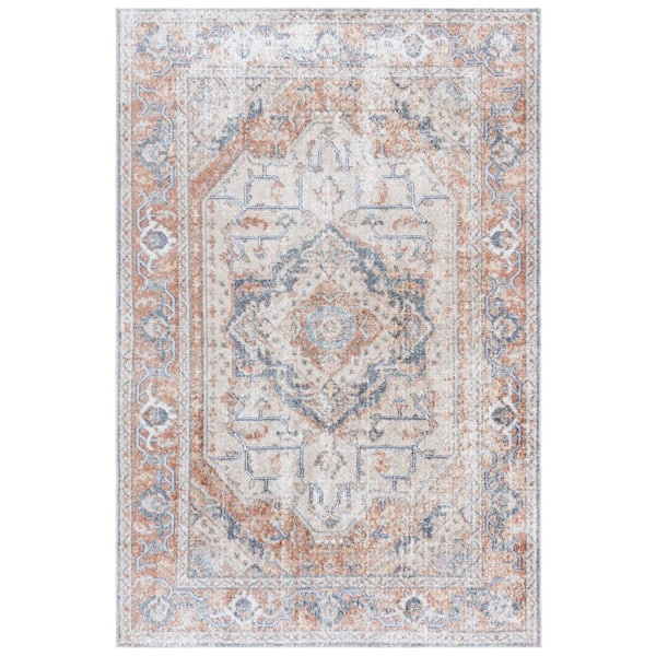 SAFAVIEH Baltimore 4 ft. x 6 ft. Beige/Rust Machine Washable Medallion Distressed Area Rug