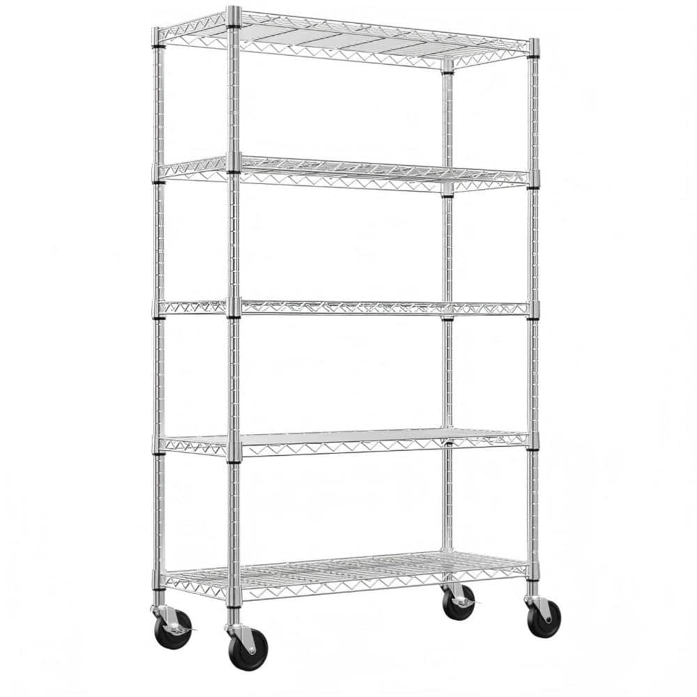 5-Shelf Steel Heavy Duty Garage Pantry Storage Shelving Unit with Wheels in Chrome (47 in. W x 76 in. H x 18 in. D) price history on PriceWatchPro
