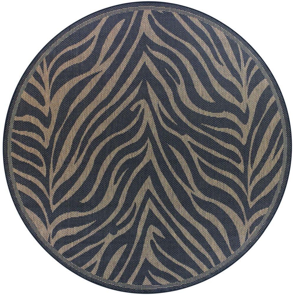 Recife Zebra Black-Cocoa 8 ft. x 8 ft. Indoor/Outdoor Round Area Rug