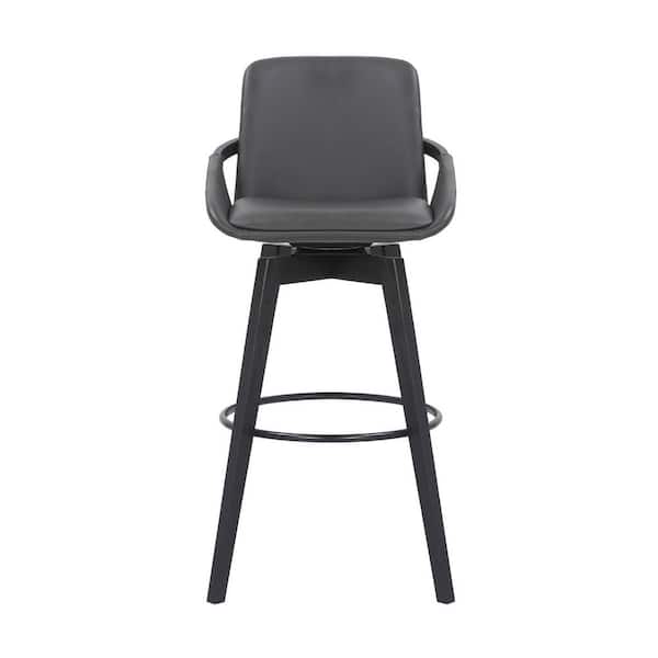 HomeRoots 30 in. Luxurious Grey Faux Leather and Black Wood Swivel Bar Stool
