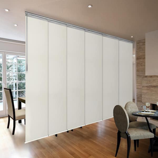 EMOH Putty 70 in. - 130 in. W x 116 in. L Adjustable 6- Panel Satin Nickel Single Rail Panel Track with 23.5 in. Slates