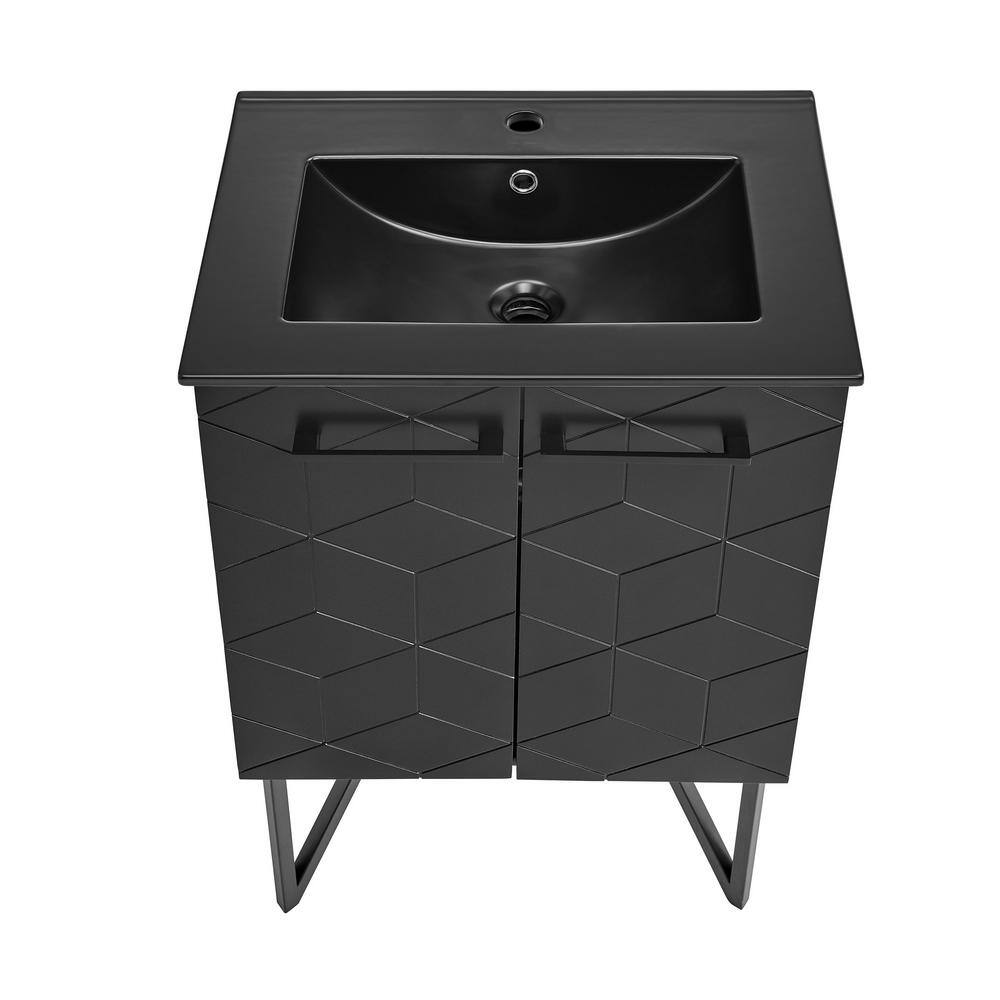 Annecy 24" Matte Black Freestanding Bathroom Vanity with Ceramic Sink