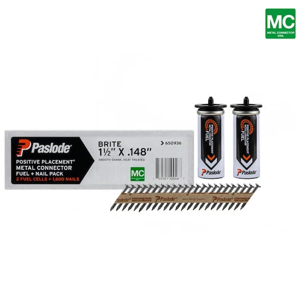 1-1/2 in. x 0.148-Gauge 30-Degree Brite Smooth Shank Positive Placement Metal Connector Framing Nail FNP(1600 Nail+Fuel)