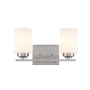 Mod Pod 14.25 in. 2-Light Oil Brushed Nickel Bathroom Vanity Light Fixture with Frosted Glass Cylinder Shades