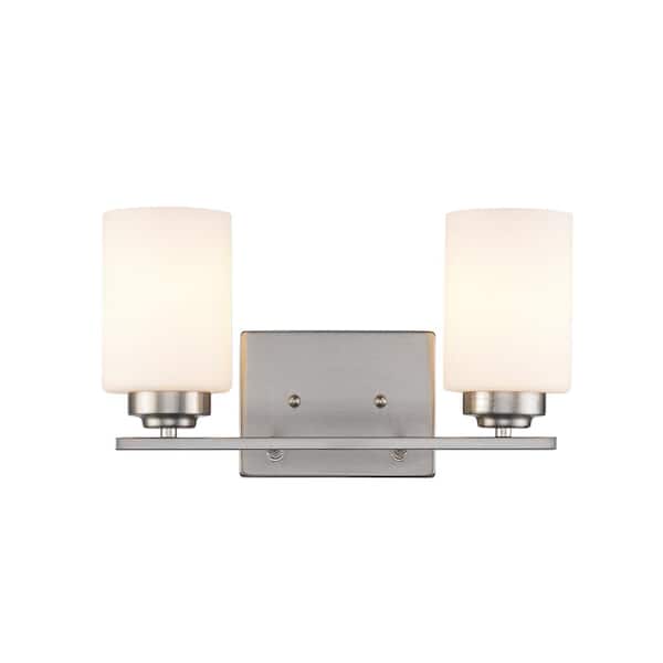 Bel Air Lighting Mod Pod 14.25 in. 2-Light Oil Brushed Nickel Bathroom Vanity Light Fixture with Frosted Glass Cylinder Shades
