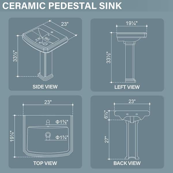 23 in. W x 19 in. D Pedestal Bathroom Sink Combo White Rectangular Vitreous China Sink with Overflow and 1-Faucet Hole