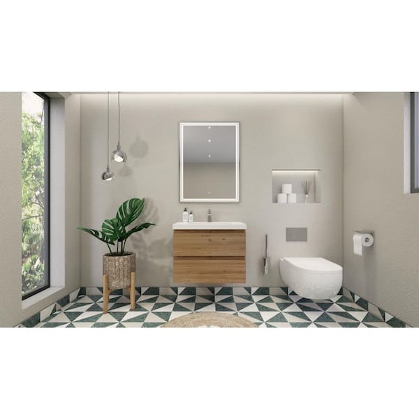 Moreno Bath Bohemia 29.4 in. W x 19.75 in. D x 22.5 in. H Bath Vanity in Nature Oak with White Acrylic Vanity Top
