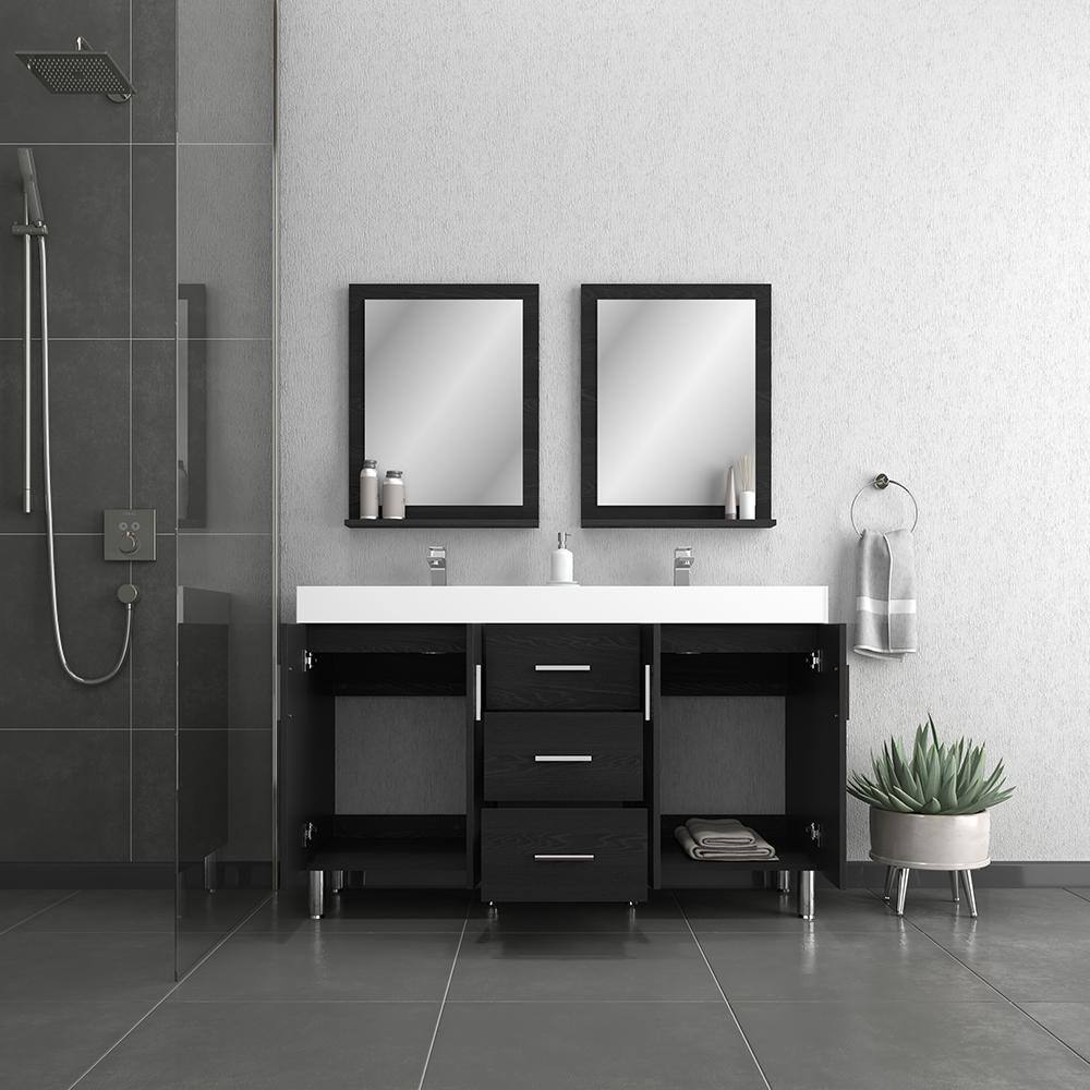 Ripley 60" Black MDF Double Sink Freestanding Vanity