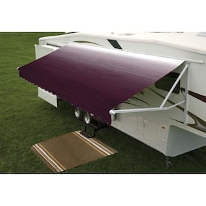 9100 Power Patio Awning with Polar White Weathershield - 16 ft., Maroon Linen Fade