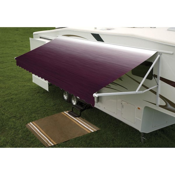 DOMETIC 9100 Power Patio Awning with Polar White Weathershield - 16 ft., Maroon Linen Fade