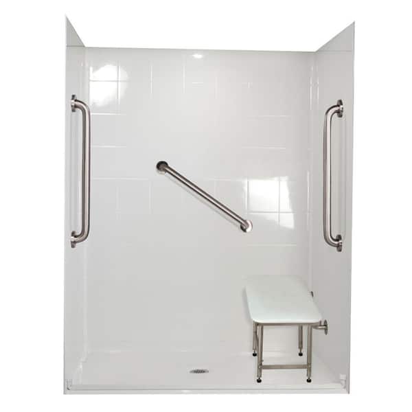 Ella Standard Plus 24 31 in. x 60 in. x 77-1/2 in. Barrier Free Roll-In Shower Kit in White with Center Drain