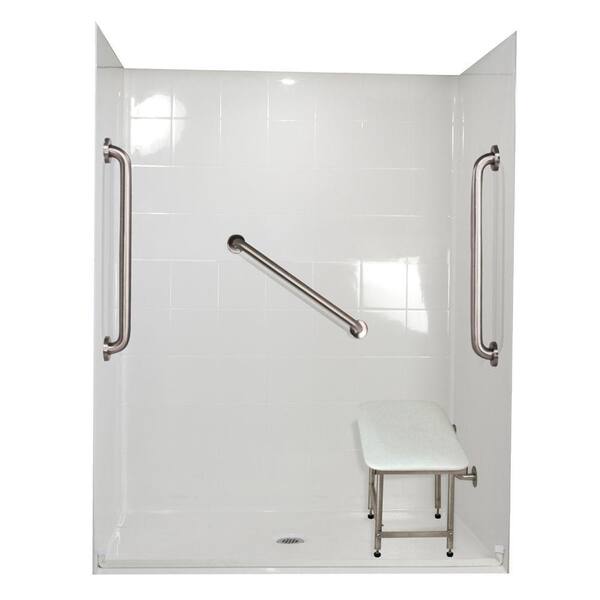 Ella Standard Plus 24 33 in. x 60 in. x 77-3/4 in. Barrier Free Roll-In Shower Kit in White with Center Drain