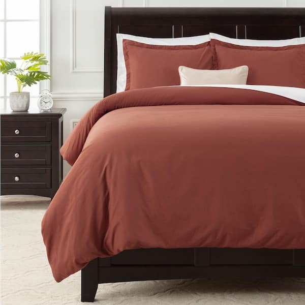 CHANASYA Chanasya Solid Color Rust Ultra Soft Bedding Microfiber Duvet Cover Set, Twin